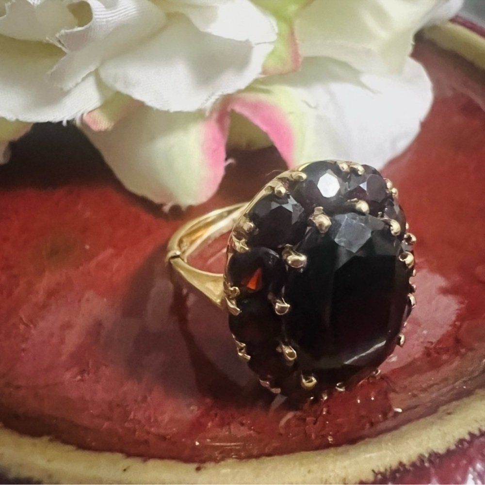 14k Gold Garnet Cluster Ring Stamped Italy